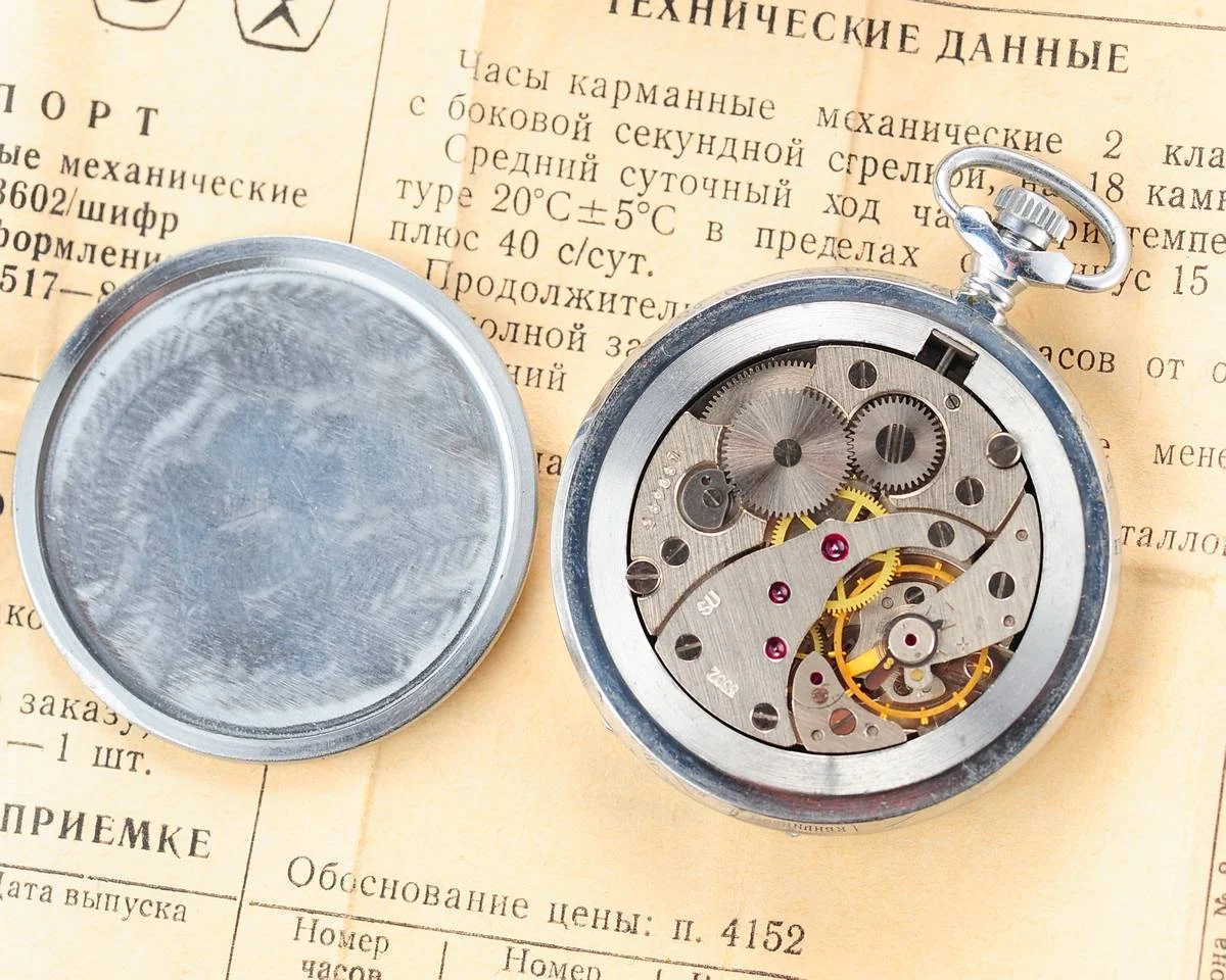 TIME CAPSULE: Molnija pocket watch with grouse bird - with engravings, New Old Stock!