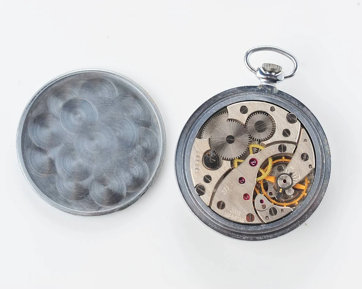 Vintage Molnija open face Soviet pocket watch - with box & passport!