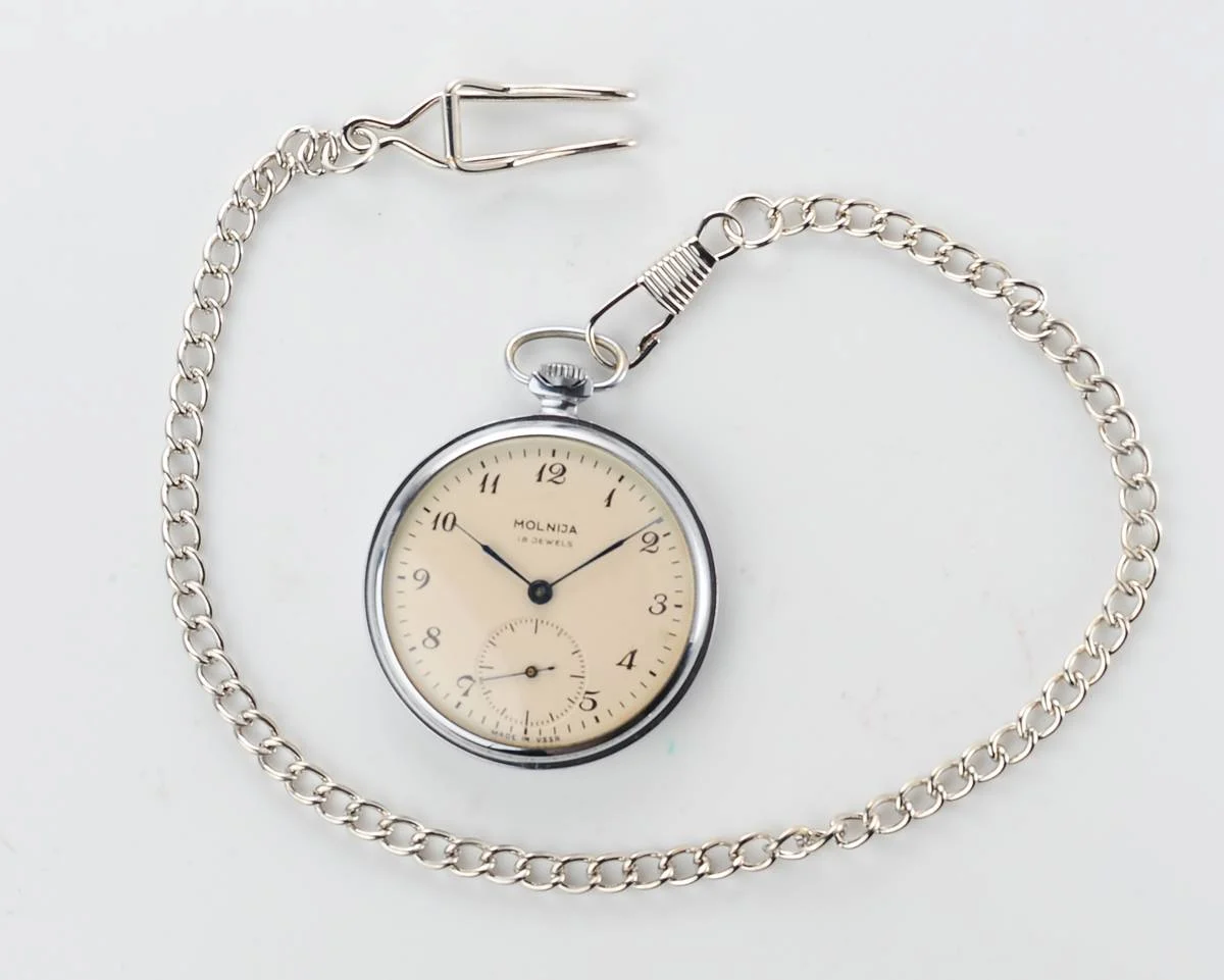 Molnija open face vintage Soviet pocket watch