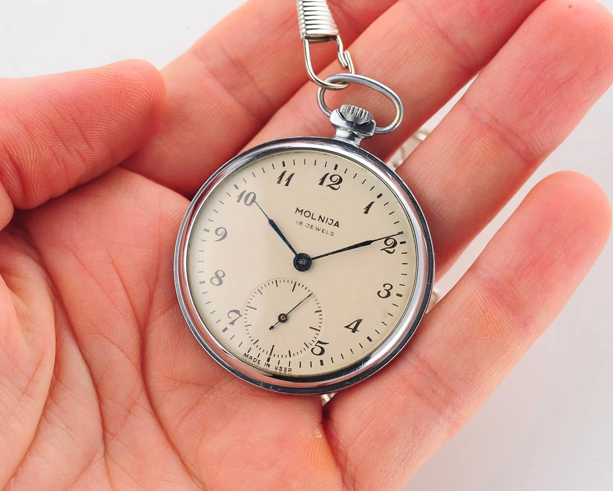 Molnija open face vintage Soviet pocket watch