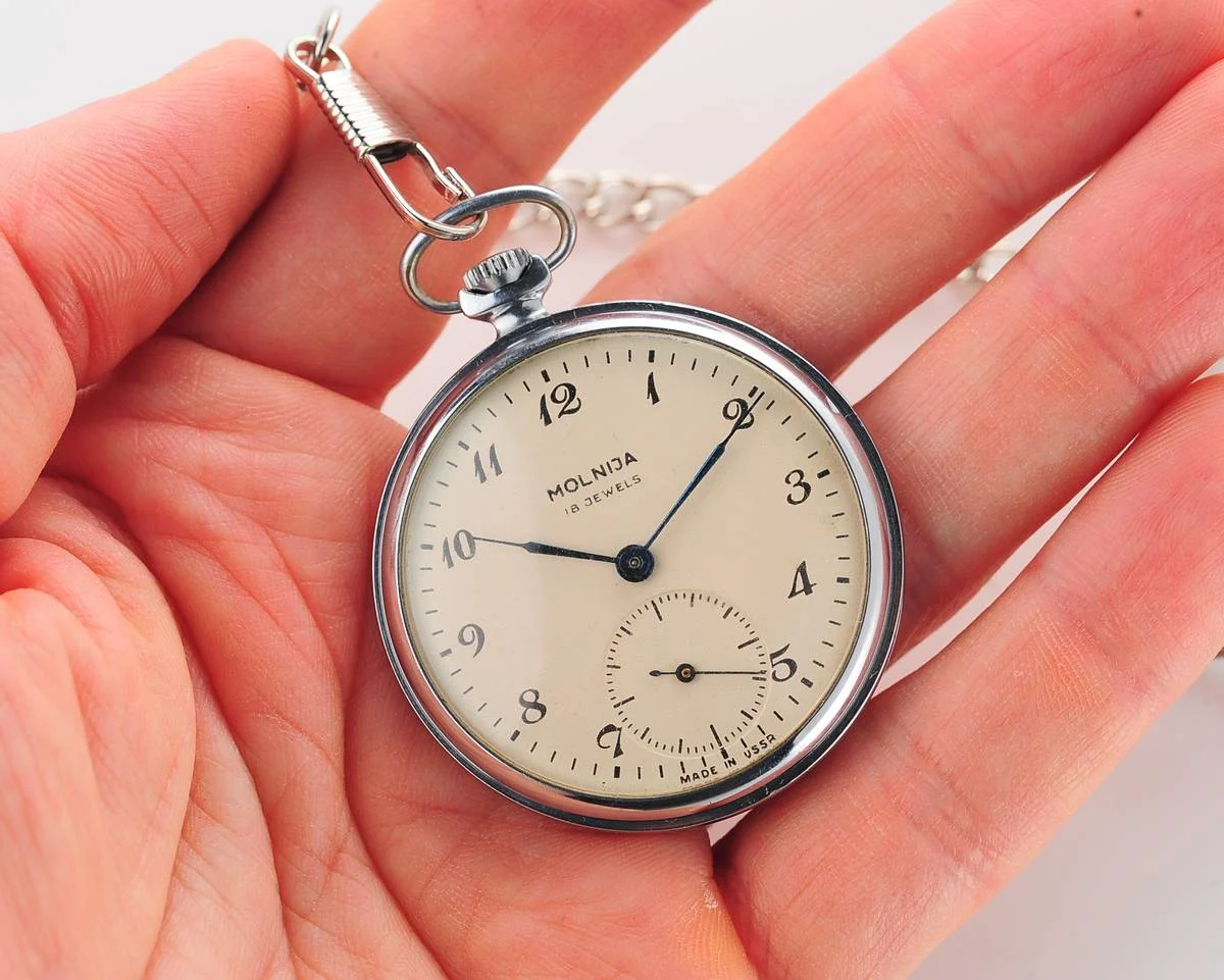 Molnija open face vintage Soviet pocket watch