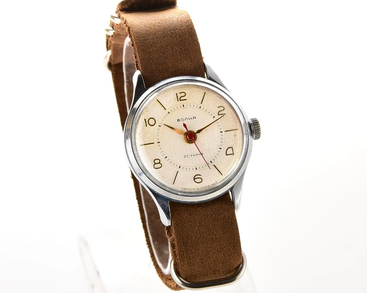 Soviet Volna 22 jewels vintage mechanical watch with NATO handmade genuine leather strap