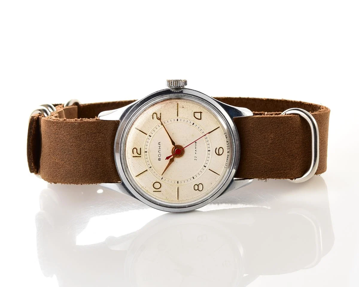 Soviet Volna 22 jewels vintage mechanical watch with NATO handmade genuine leather strap