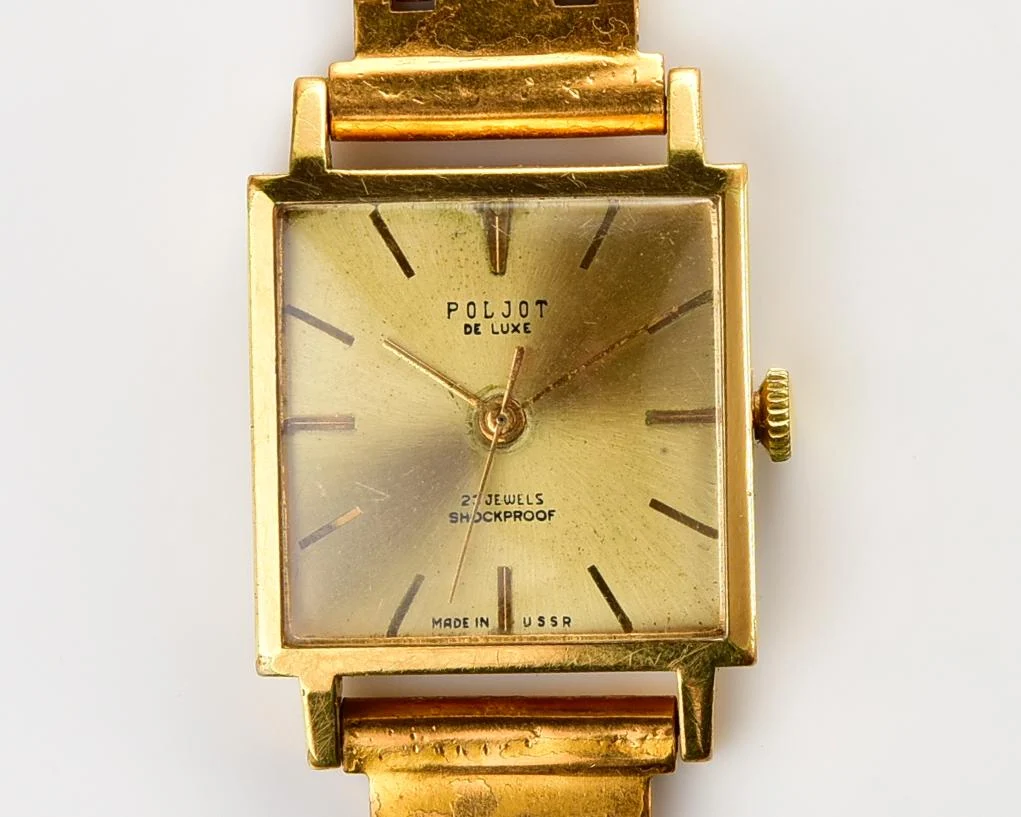 Rare! Beautiful vintage Poljot De Luxe mechanical gold-plated watch with original gold-plated bracelet