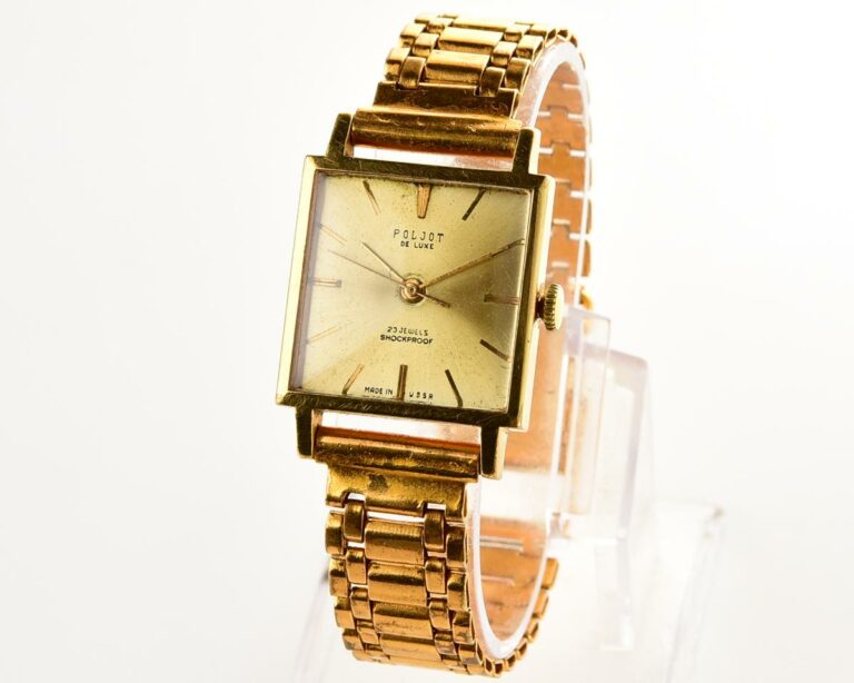RARE! Beautiful vintage POLJOT DE LUXE mechanical gold-plated watch with original gold-plated bracelet