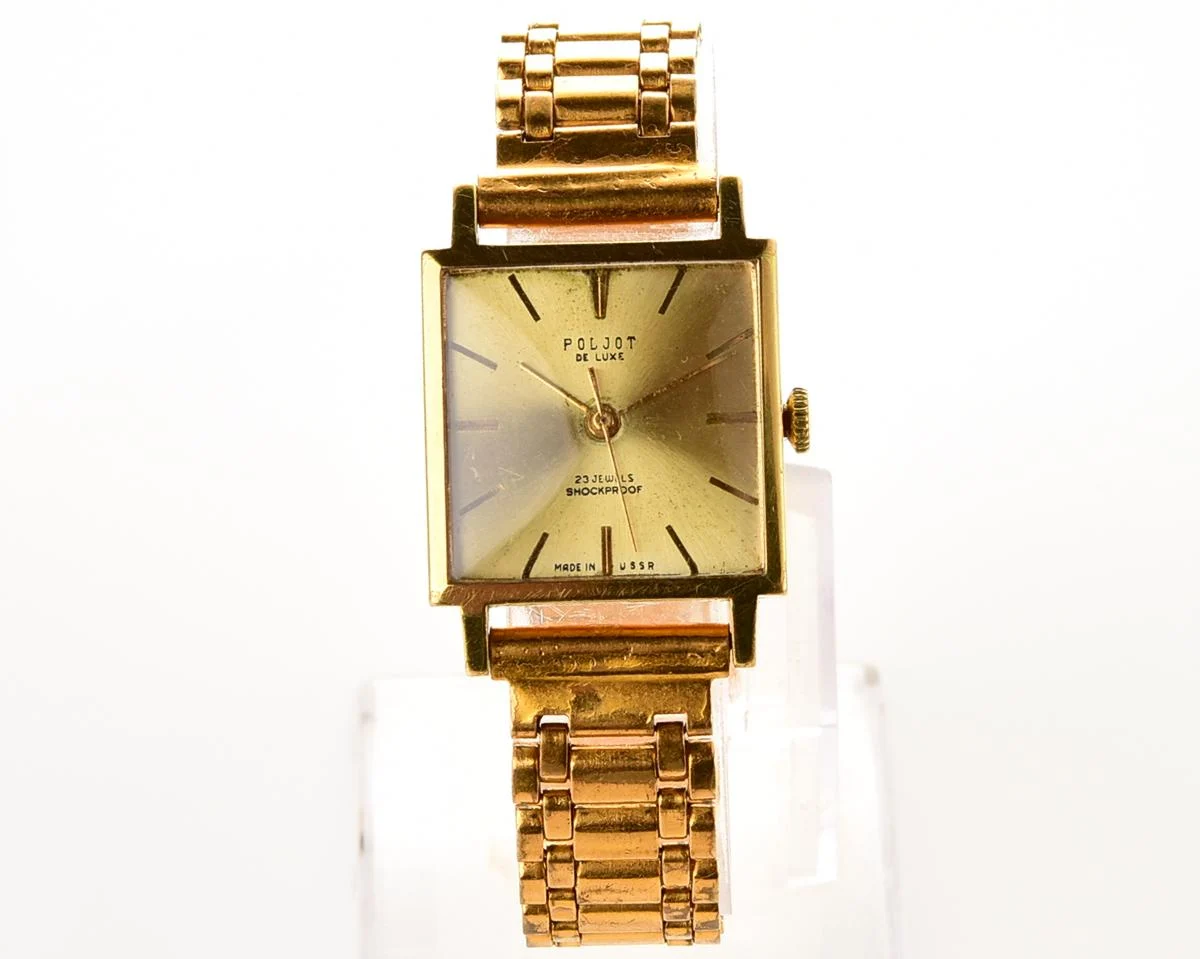 Rare! Beautiful vintage Poljot De Luxe mechanical gold-plated watch with original gold-plated bracelet