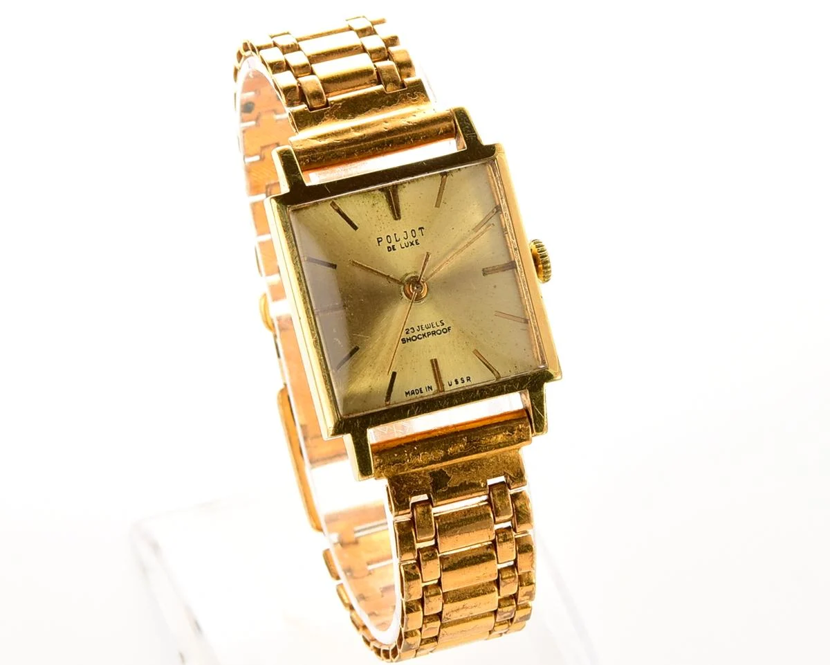 Rare! Beautiful vintage Poljot De Luxe mechanical gold-plated watch with original gold-plated bracelet