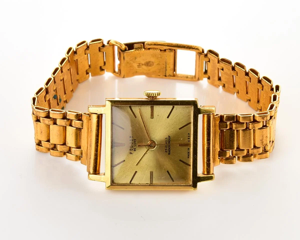 Rare! Beautiful vintage Poljot De Luxe mechanical gold-plated watch with original gold-plated bracelet