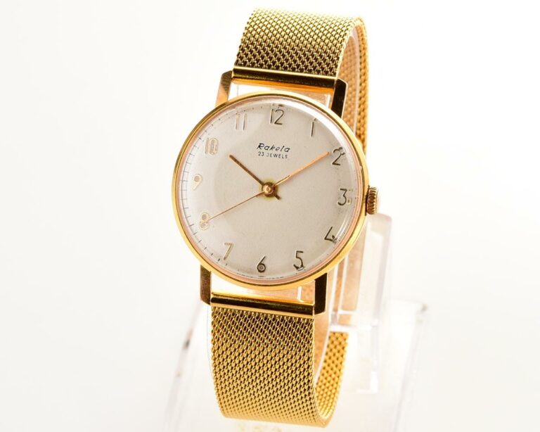 RARE! Excellent vintage gold-plated RAKETA mechanical watch with gold-plated bracelet