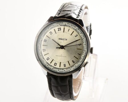 Vintage mechanical Raketa watch with 24 hours dial
