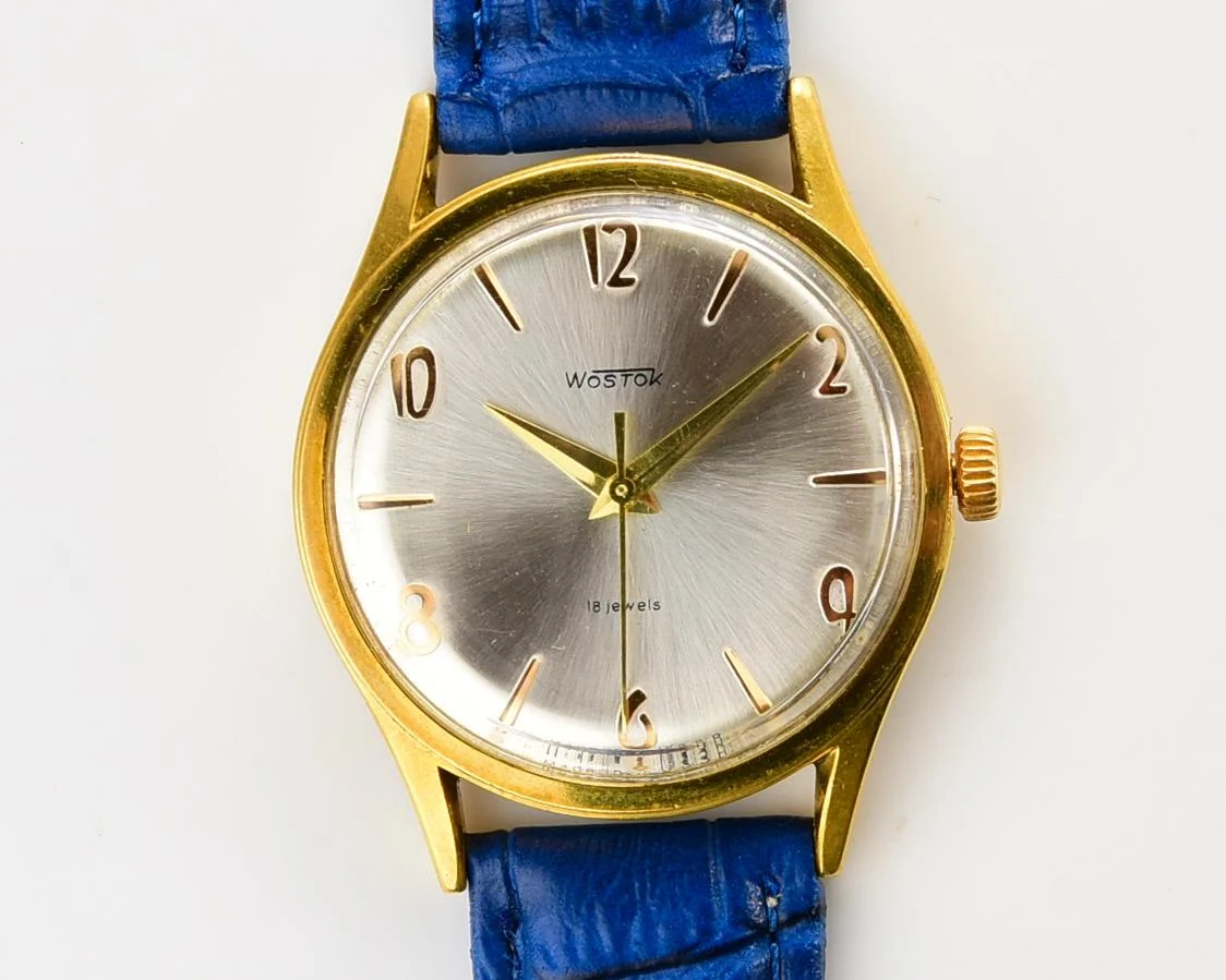 Wostok (Vostok) mechanical gold-plated wrist watch with engraved back