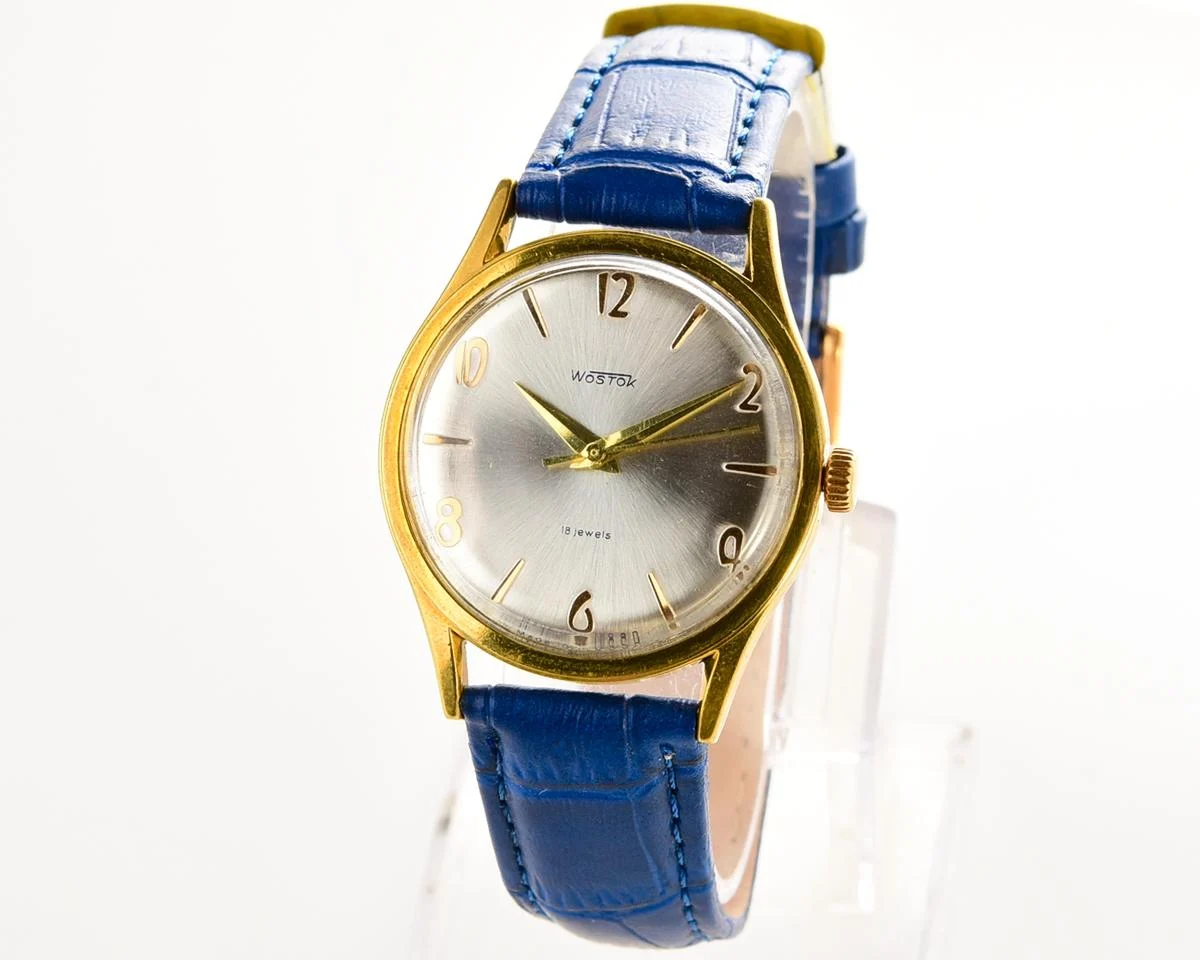 Wostok (Vostok) mechanical gold-plated wrist watch with engraved back