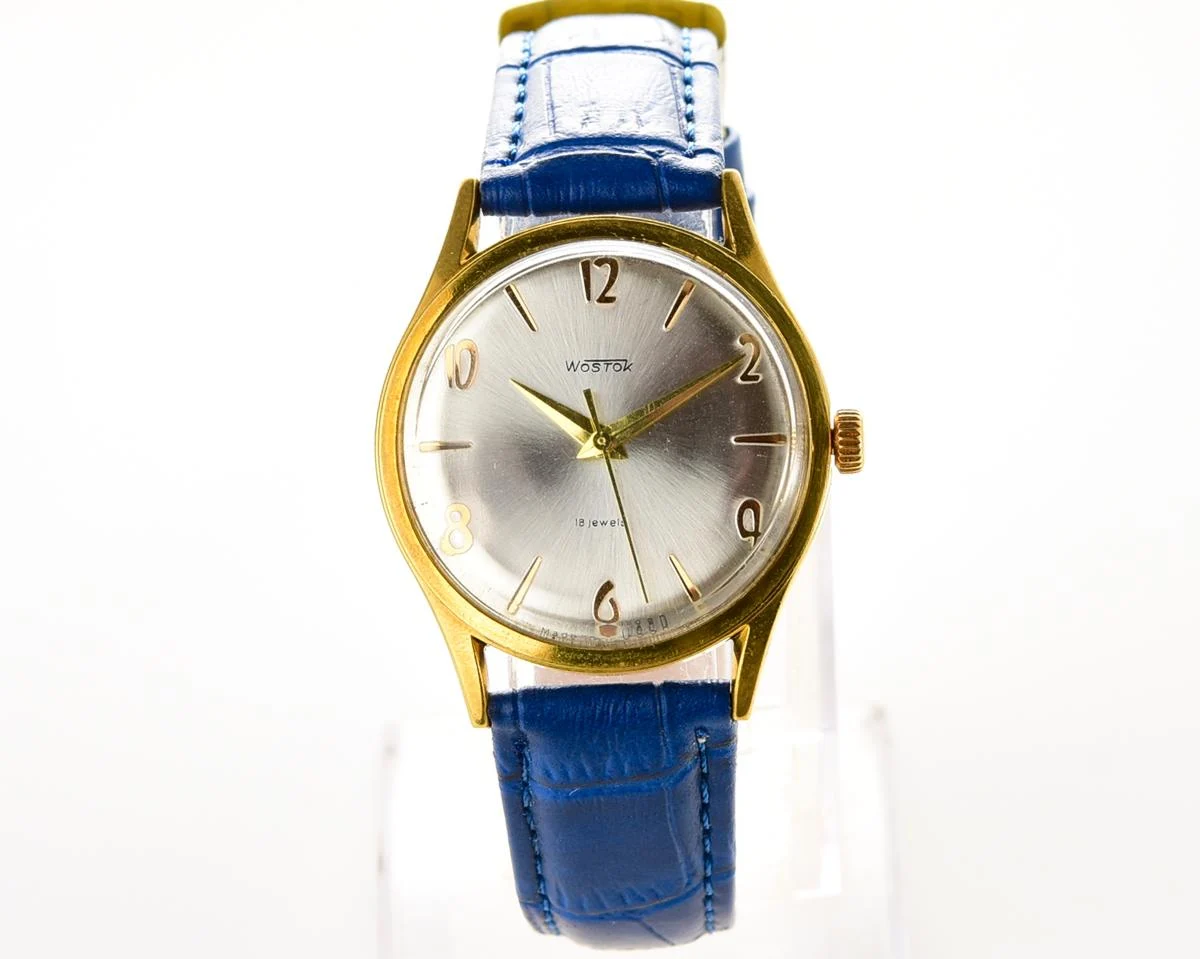 Wostok (Vostok) mechanical gold-plated wrist watch with engraved back