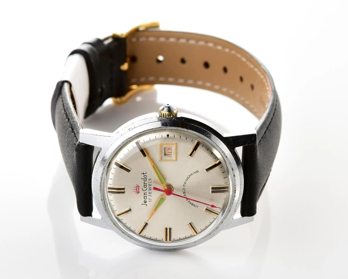 Rare: Jean Cardot mechanical watch - with "unbreakable" mainspring!