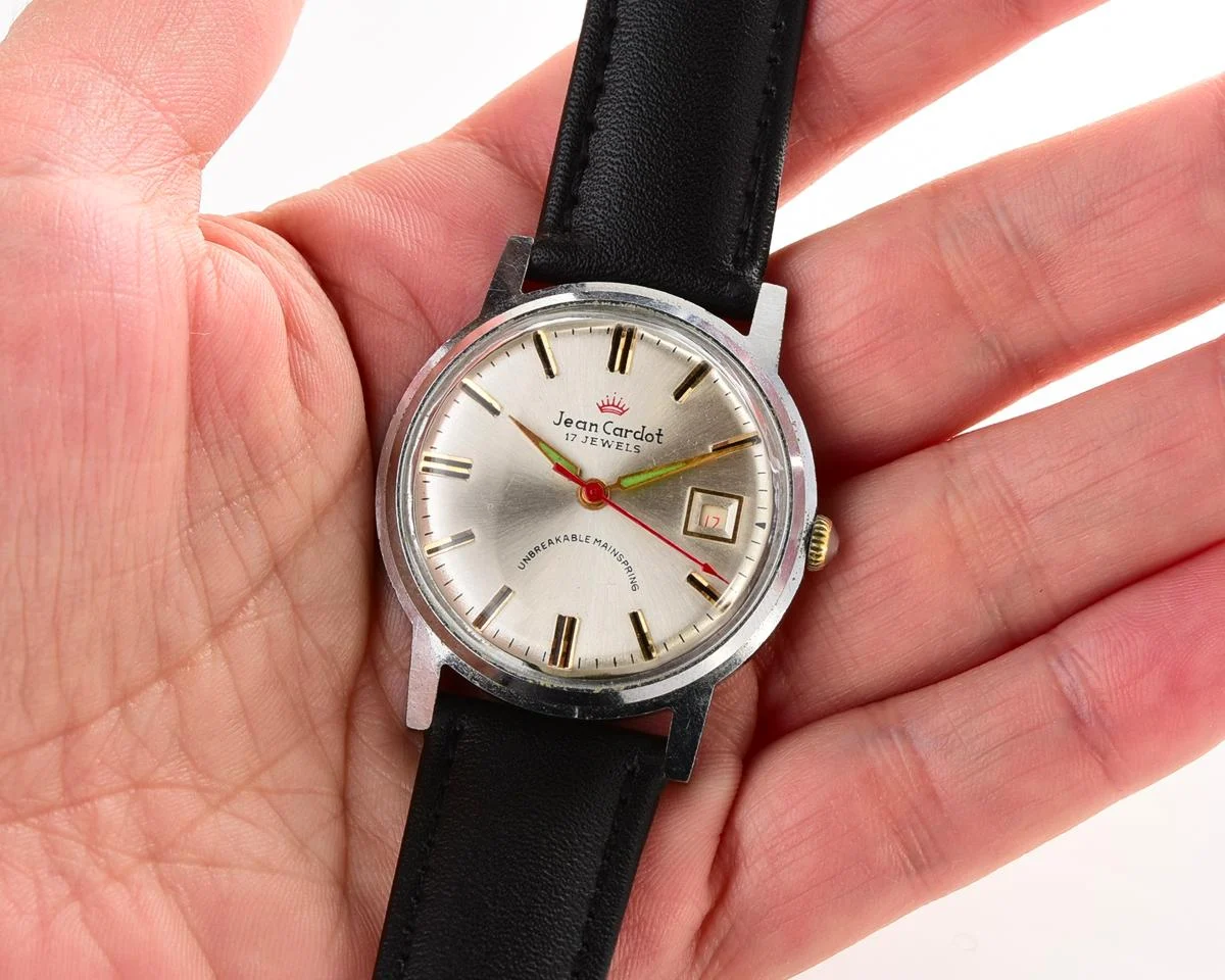 Rare: Jean Cardot mechanical watch - with "unbreakable" mainspring!