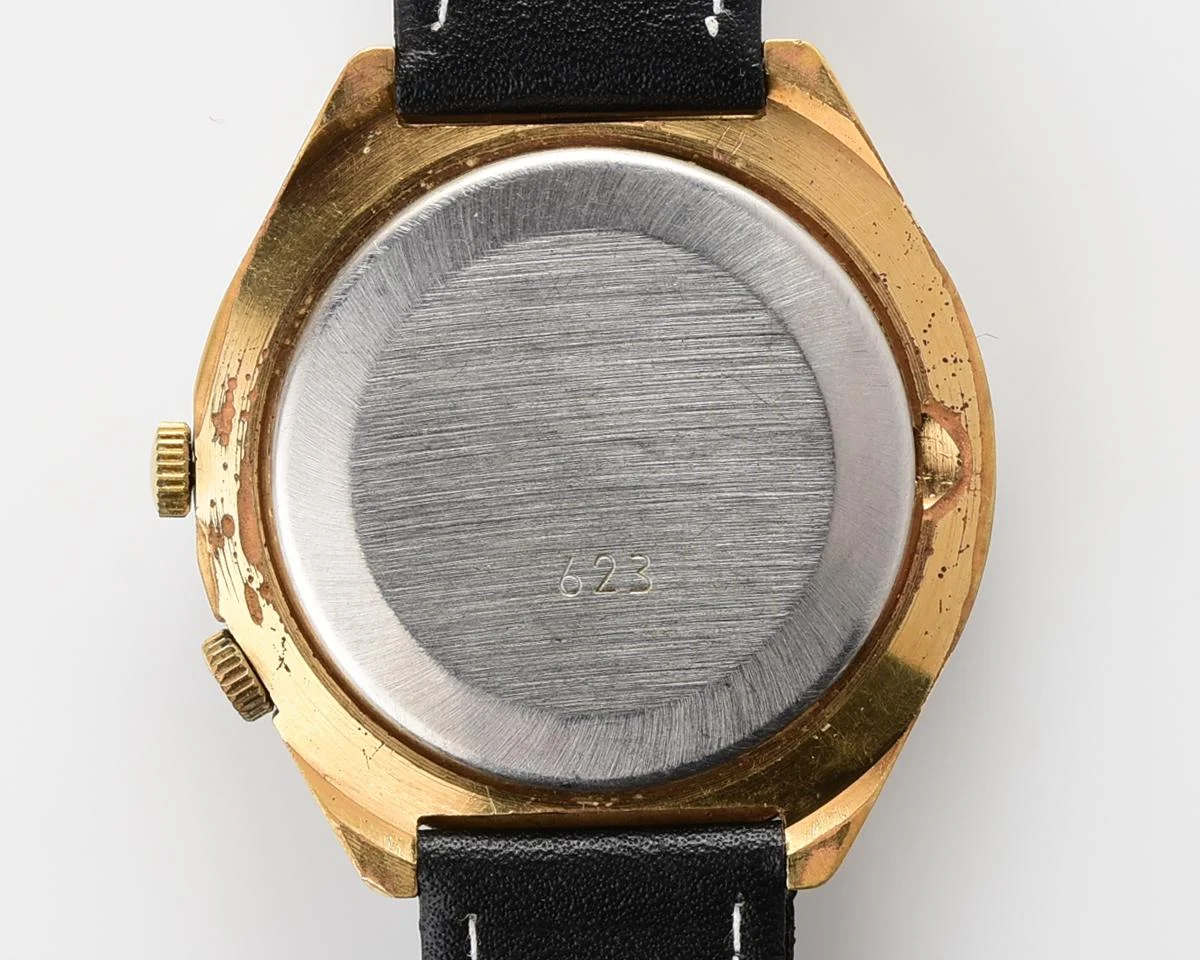 Vintage mechanical gold-plated Raketa watch with 24 hours dial