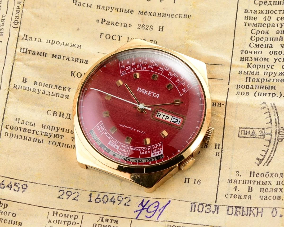 TIME CAPSULE: Vintage Soviet Raketa gold-plated perpetual calendar watch - New Old Stock (NOS)!