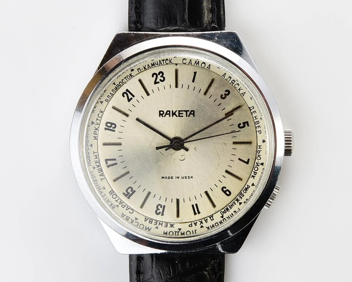 Soviet mechanical Raketa-Cities (Goroda) watch with 24 hours 2623.H mechanical movement