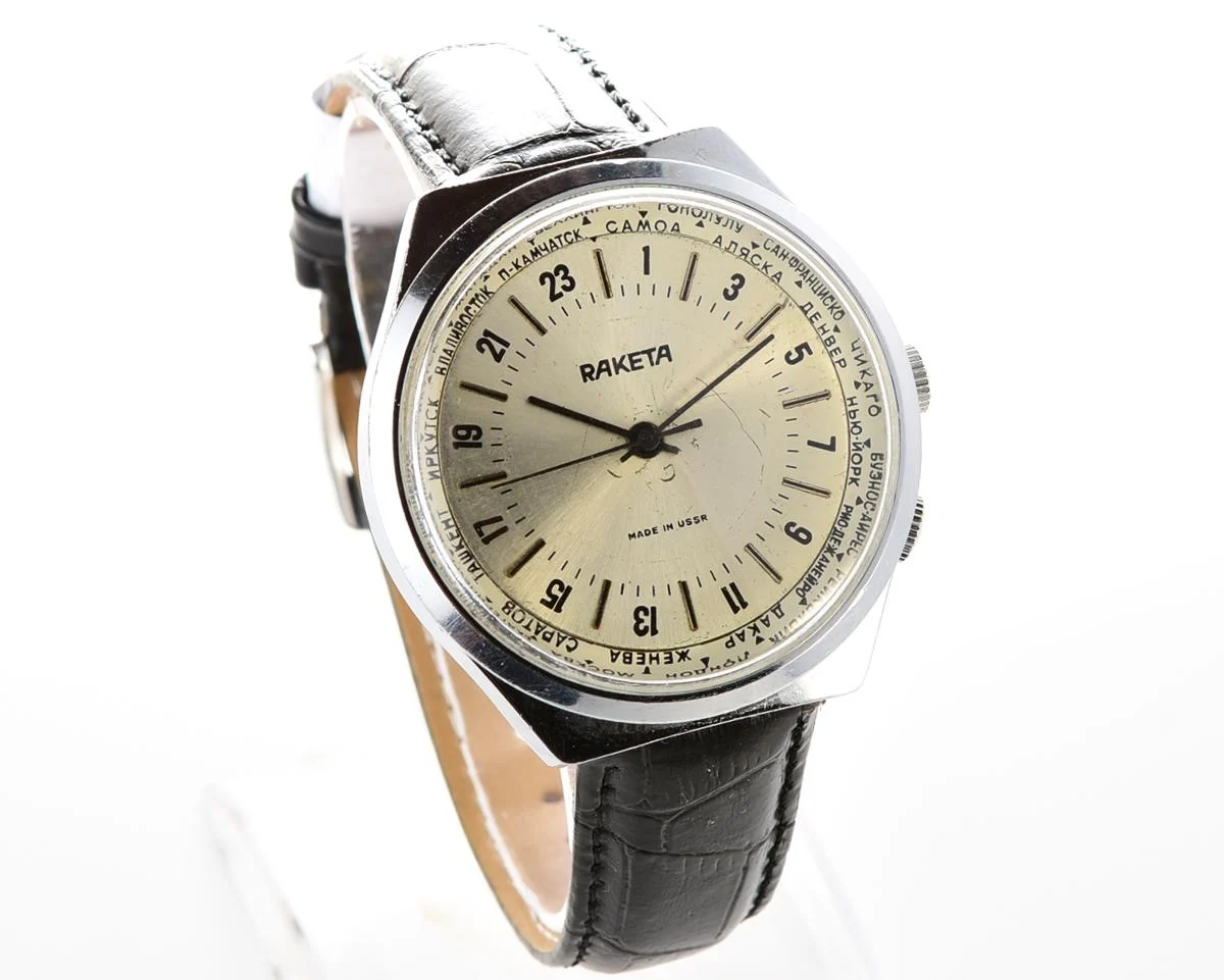 Soviet mechanical Raketa-Cities (Goroda) watch with 24 hours 2623.H mechanical movement