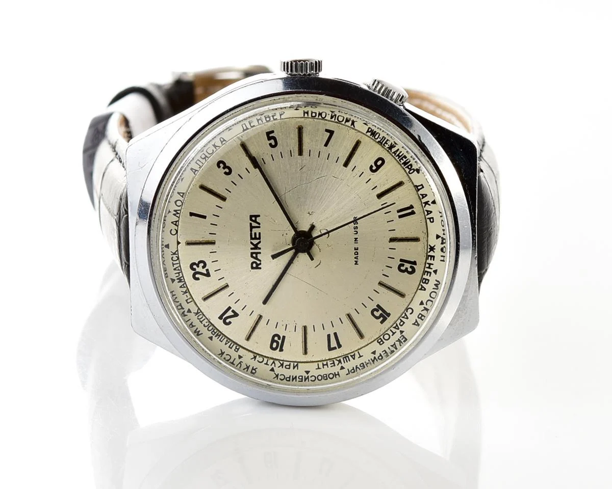 Soviet mechanical Raketa-Cities (Goroda) watch with 24 hours 2623.H mechanical movement