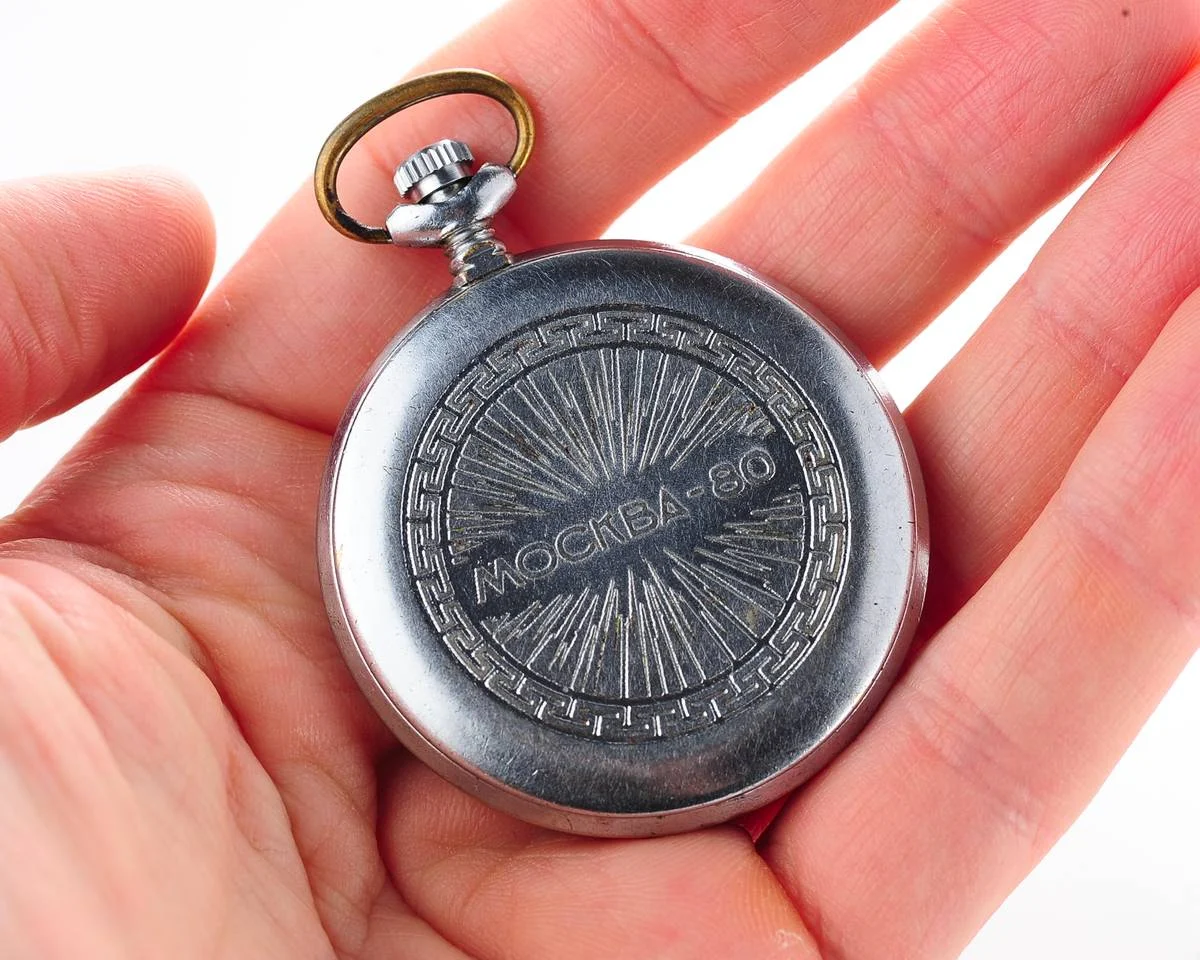 1980 Olympic mechanical Molnija pocket watch with boxer