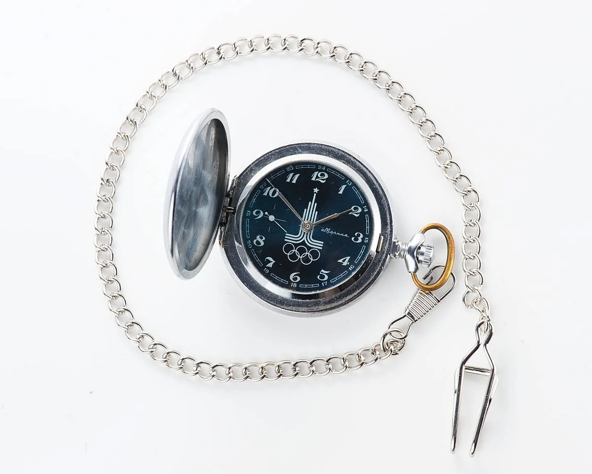 1980 Olympic mechanical Molnija pocket watch with boxer