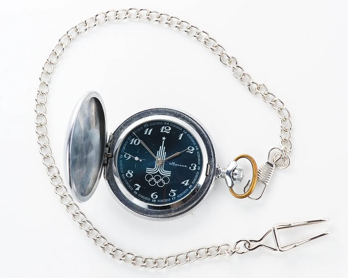 1980 Olympic mechanical Molnija pocket watch with boxer