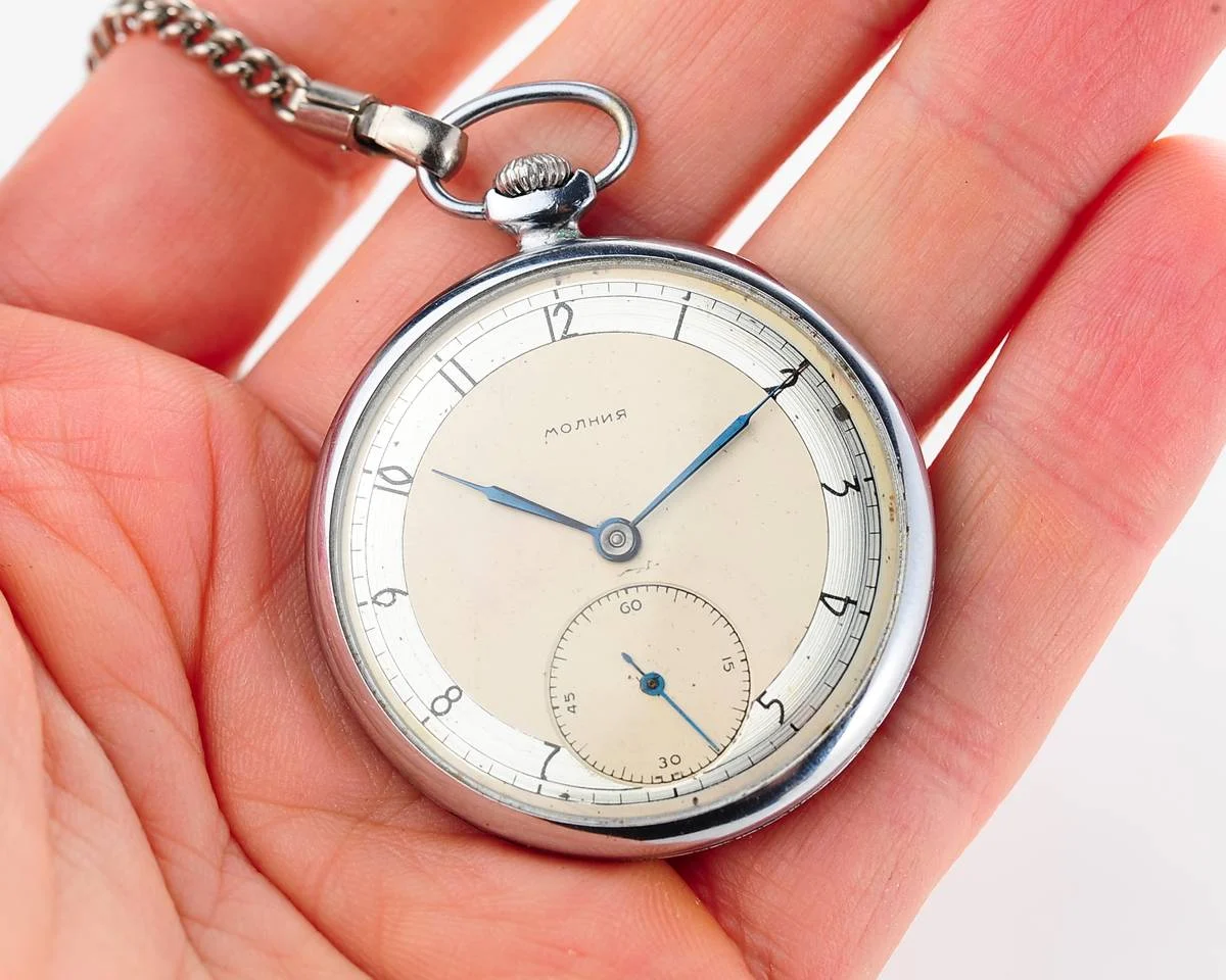 Molnija open face vintage Soviet pocket watch, 1st quarter of 1949!