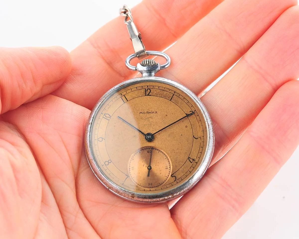 Molnija open face vintage Soviet pocket watch