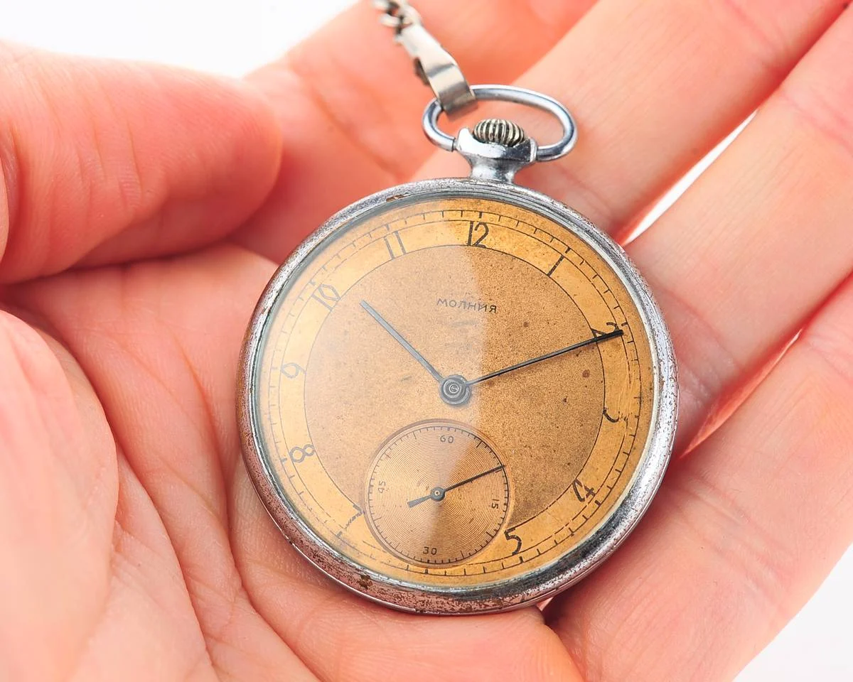 Molnija open face vintage Soviet pocket watch
