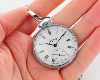 Molnija open face vintage Soviet pocket watch with roman numerals
