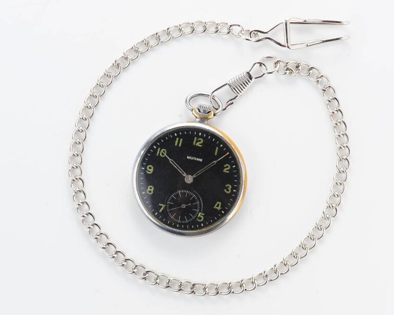RARE: Molnija open face vintage soviet pocket watch with black dial - from the 2nd quarter of 1955!
