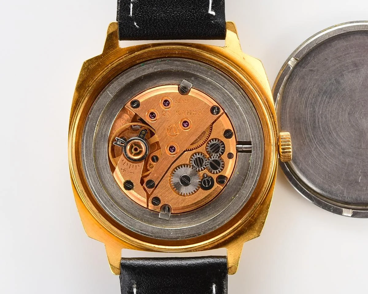 Luch vintage Soviet gold-plated watch with intricate dial