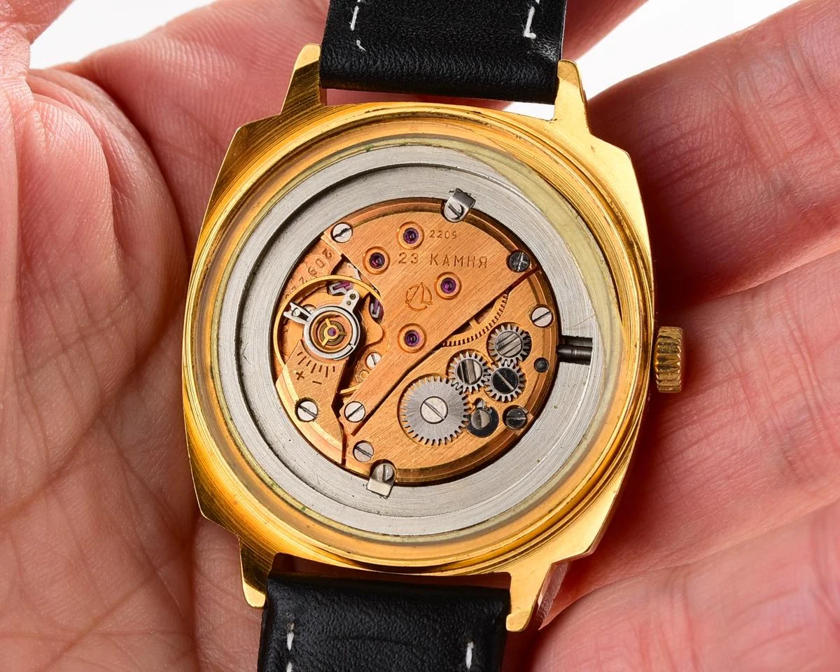 Luch vintage Soviet gold-plated watch with intricate dial