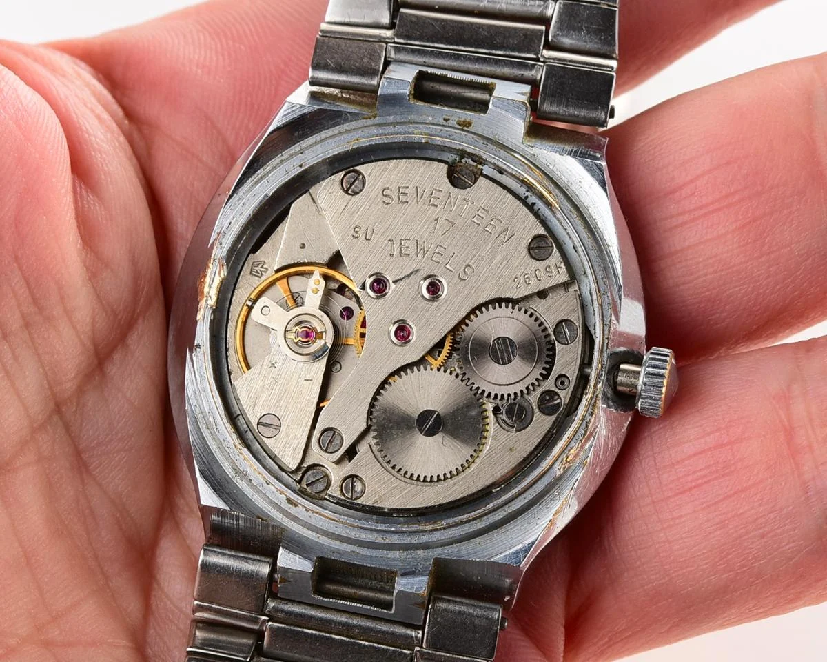 Soviet Poljot mechanical wrist watch with integral bracelet