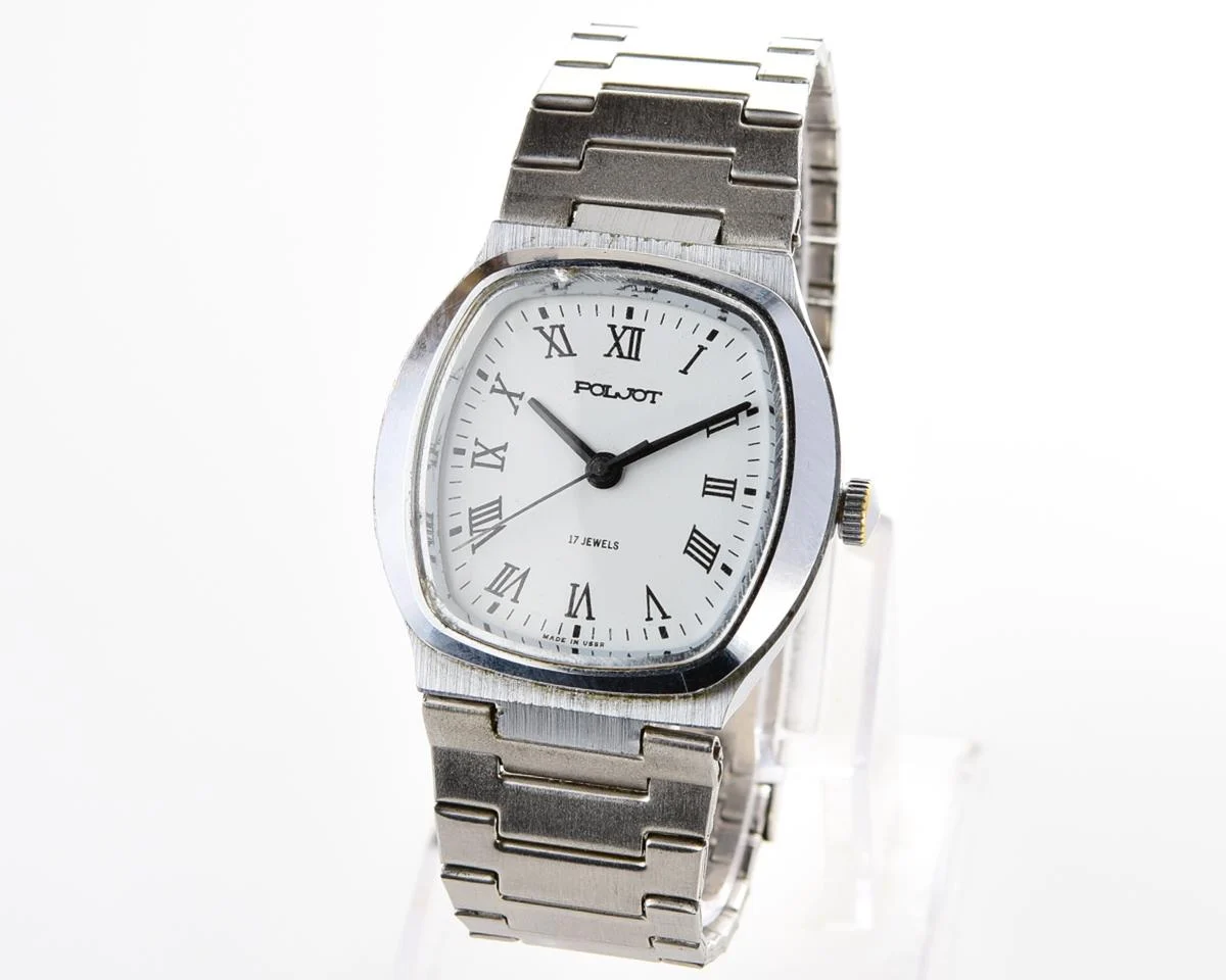 Soviet Poljot mechanical wrist watch with integral bracelet