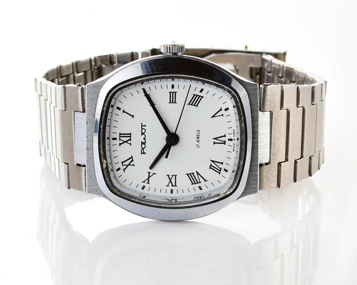Soviet Poljot mechanical wrist watch with integral bracelet