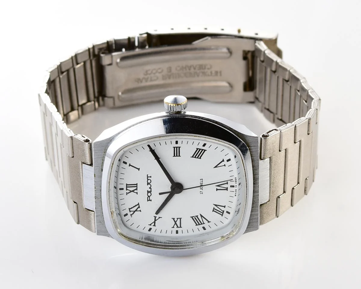 Soviet Poljot mechanical wrist watch with integral bracelet
