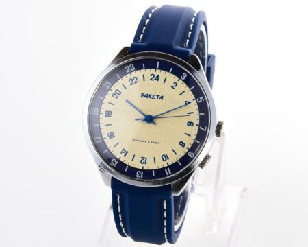 Vintage mechanical Raketa watch with 24 hours dial