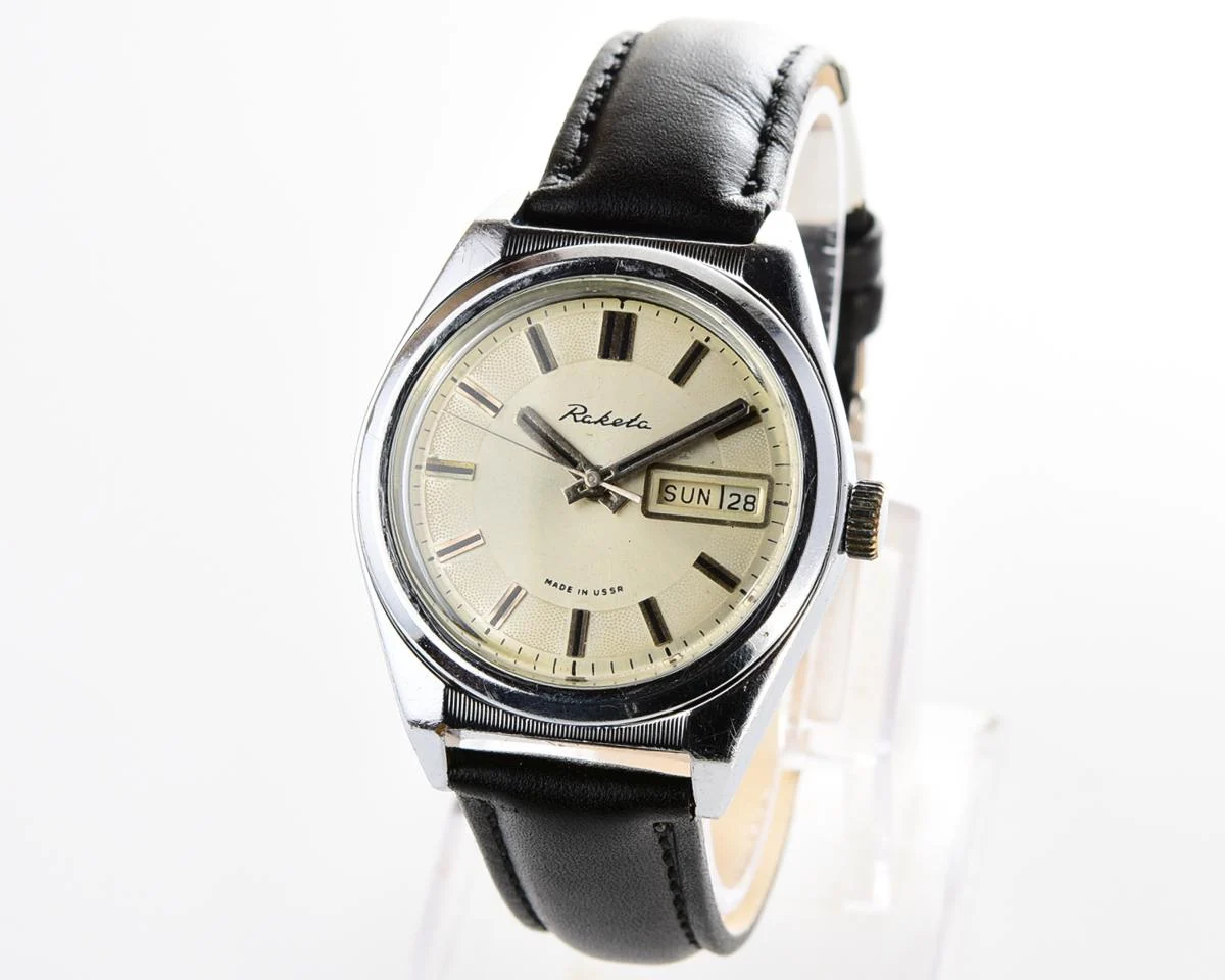 Vintage Soviet mechanical Raketa watch with double calendar