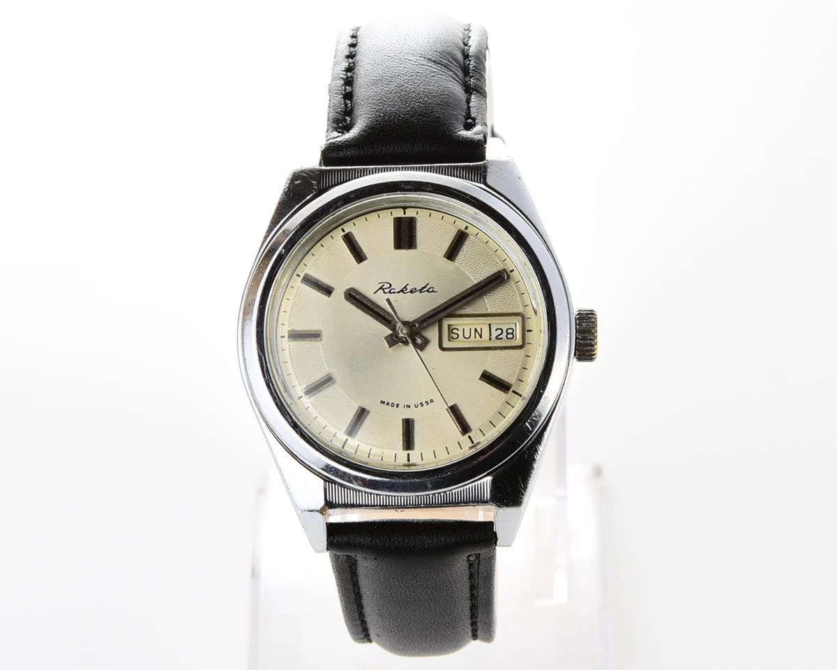 Vintage Soviet mechanical Raketa watch with double calendar