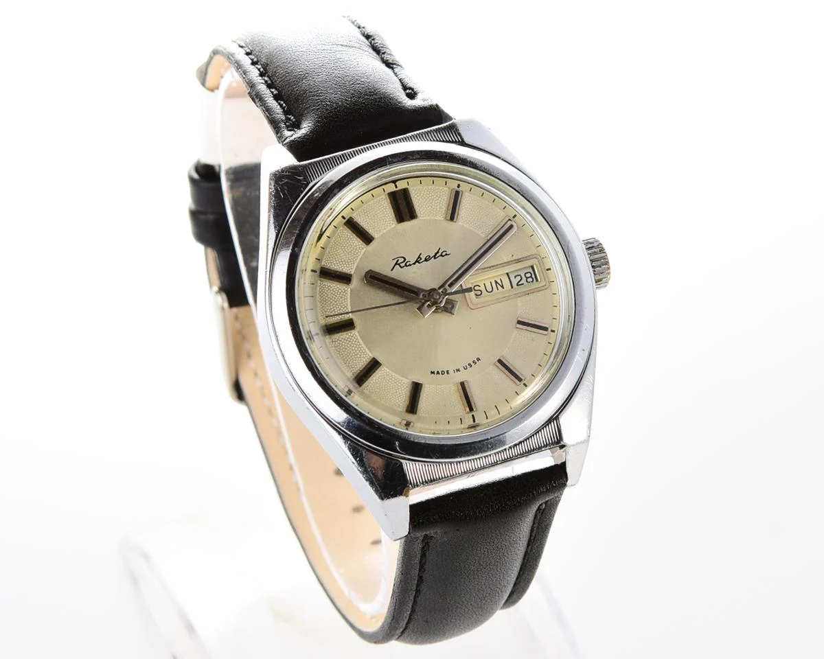 Vintage Soviet mechanical Raketa watch with double calendar