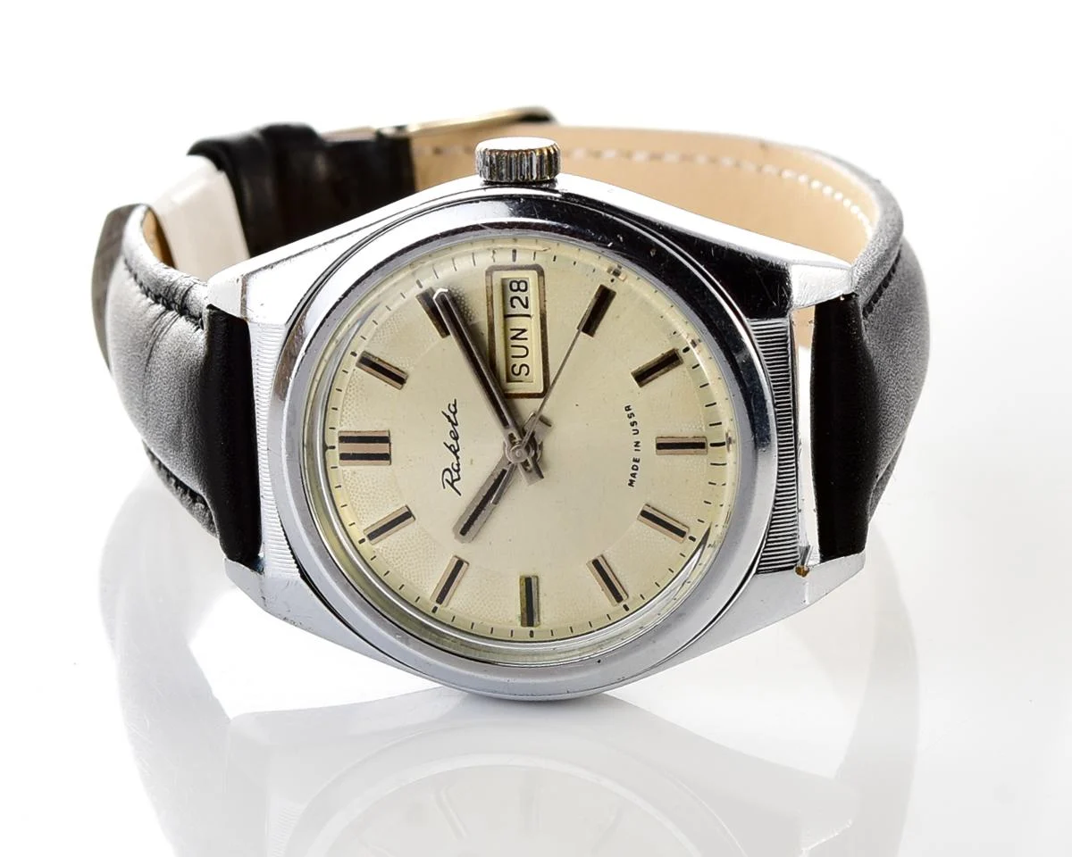 Vintage Soviet mechanical Raketa watch with double calendar