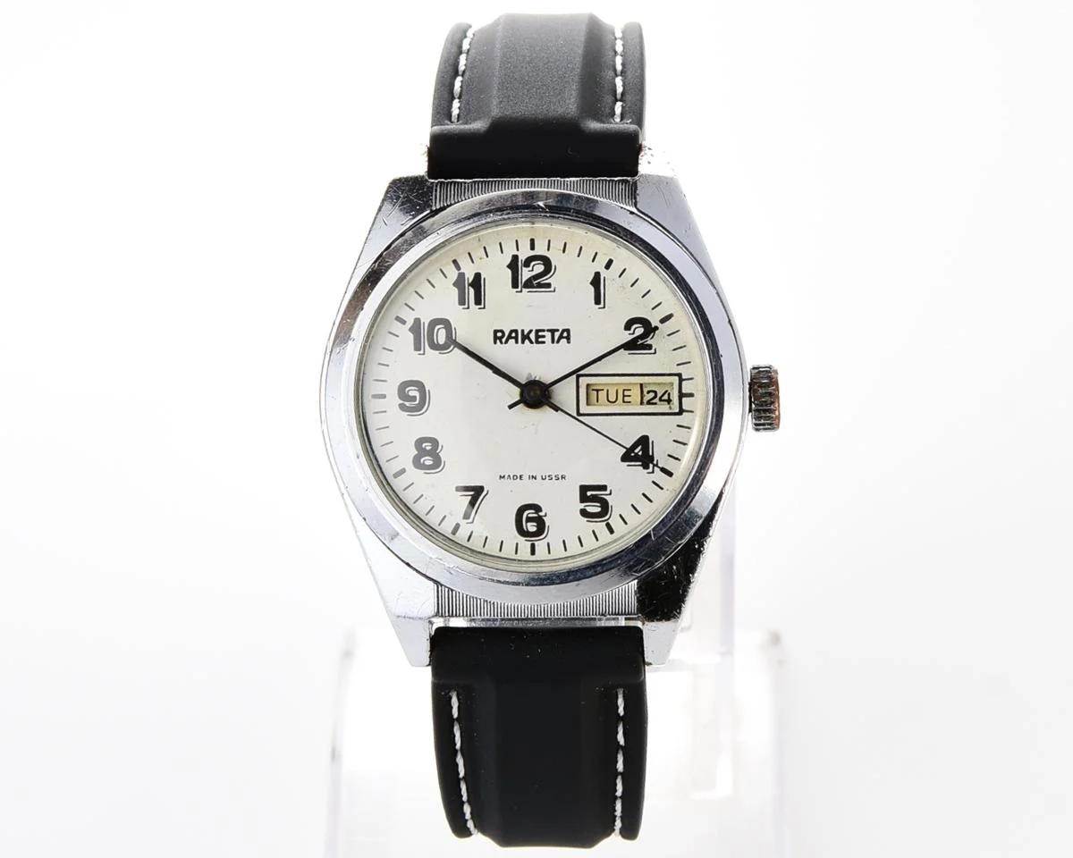 Vintage Soviet mechanical Raketa watch with double calendar