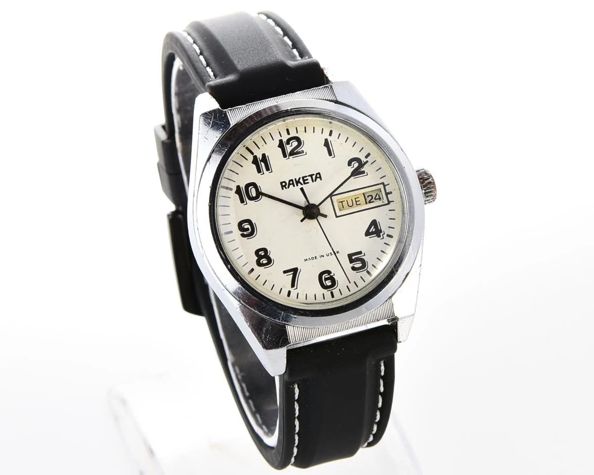 Vintage Soviet mechanical Raketa watch with double calendar