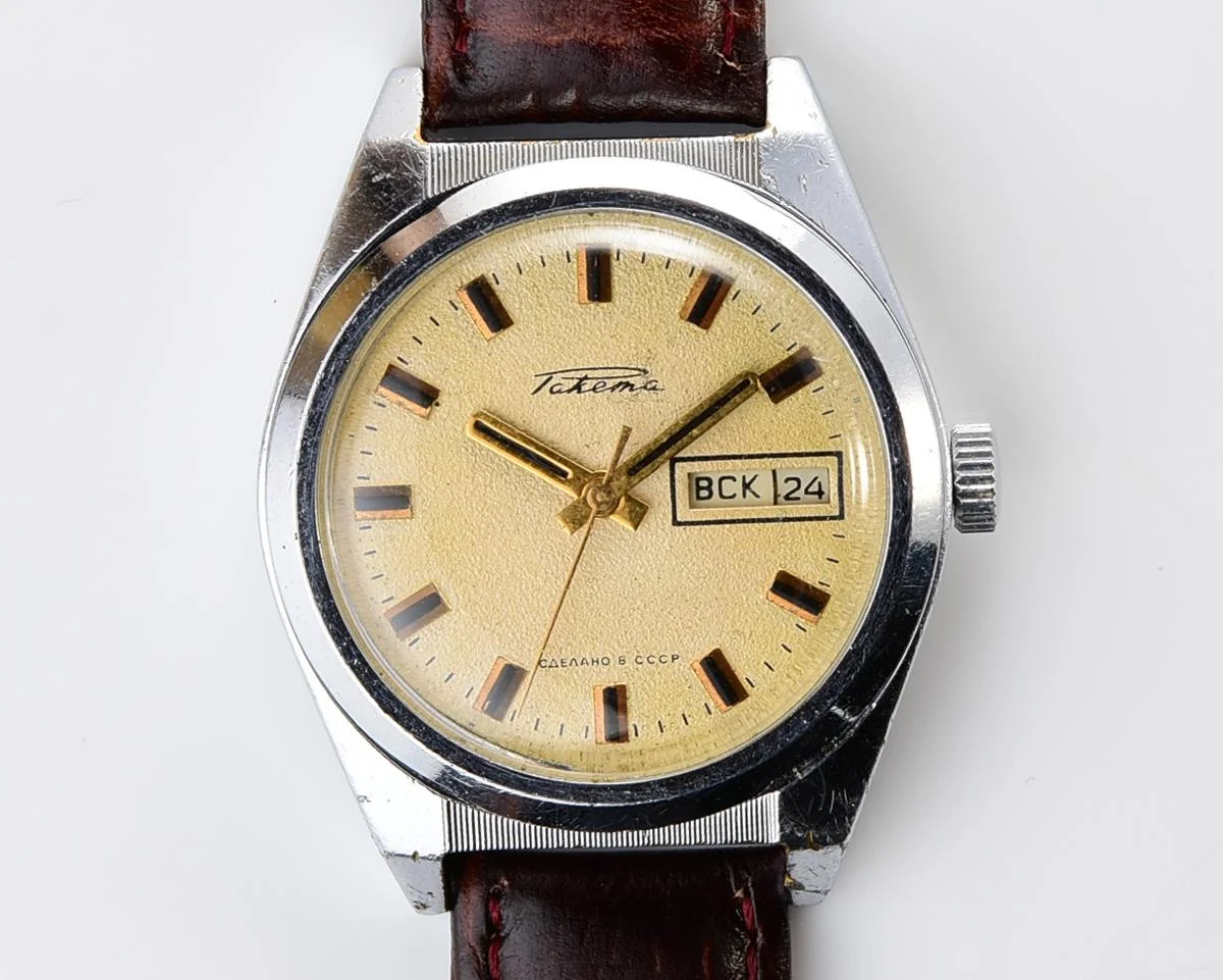Vintage Soviet mechanical Raketa watch with double calendar