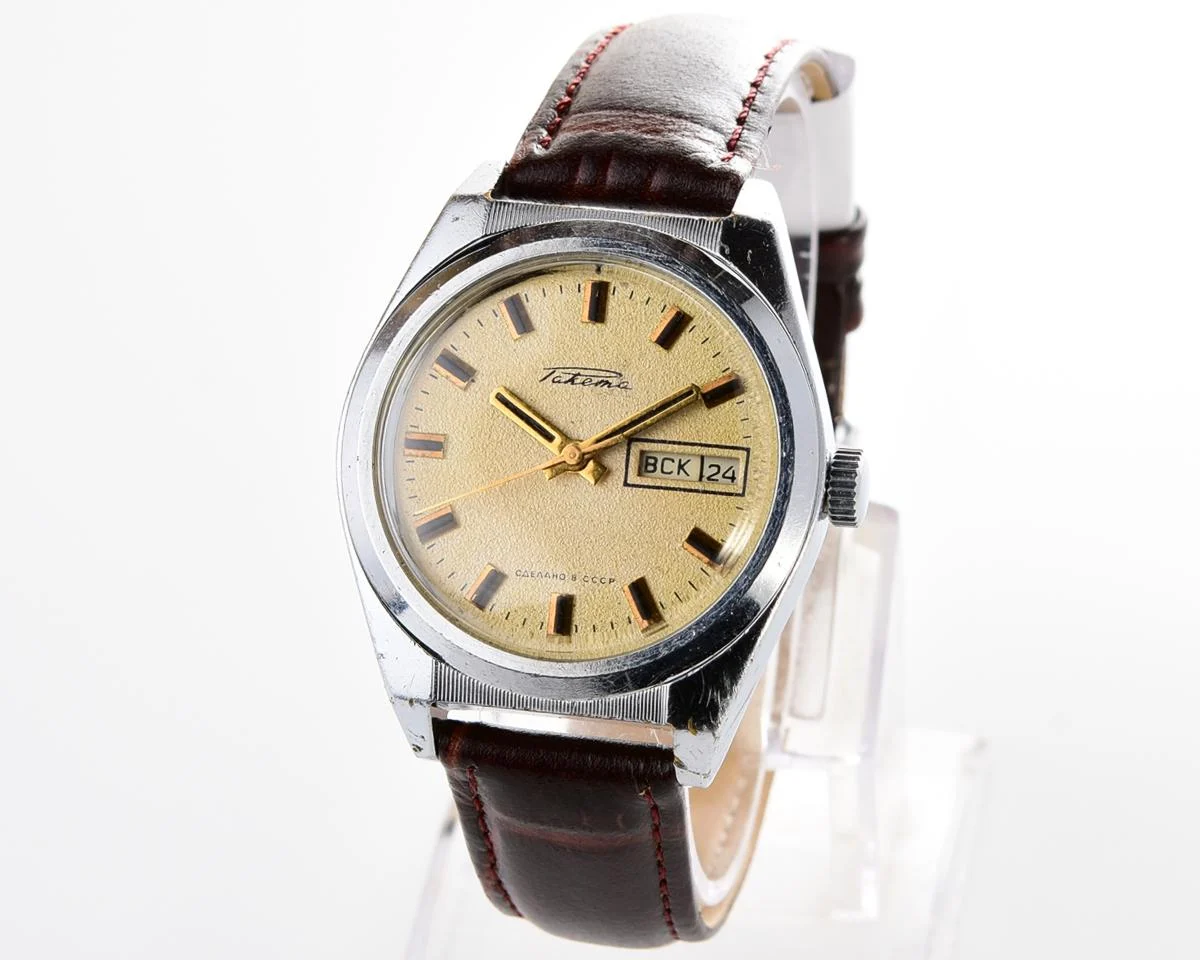 Vintage Soviet mechanical Raketa watch with double calendar