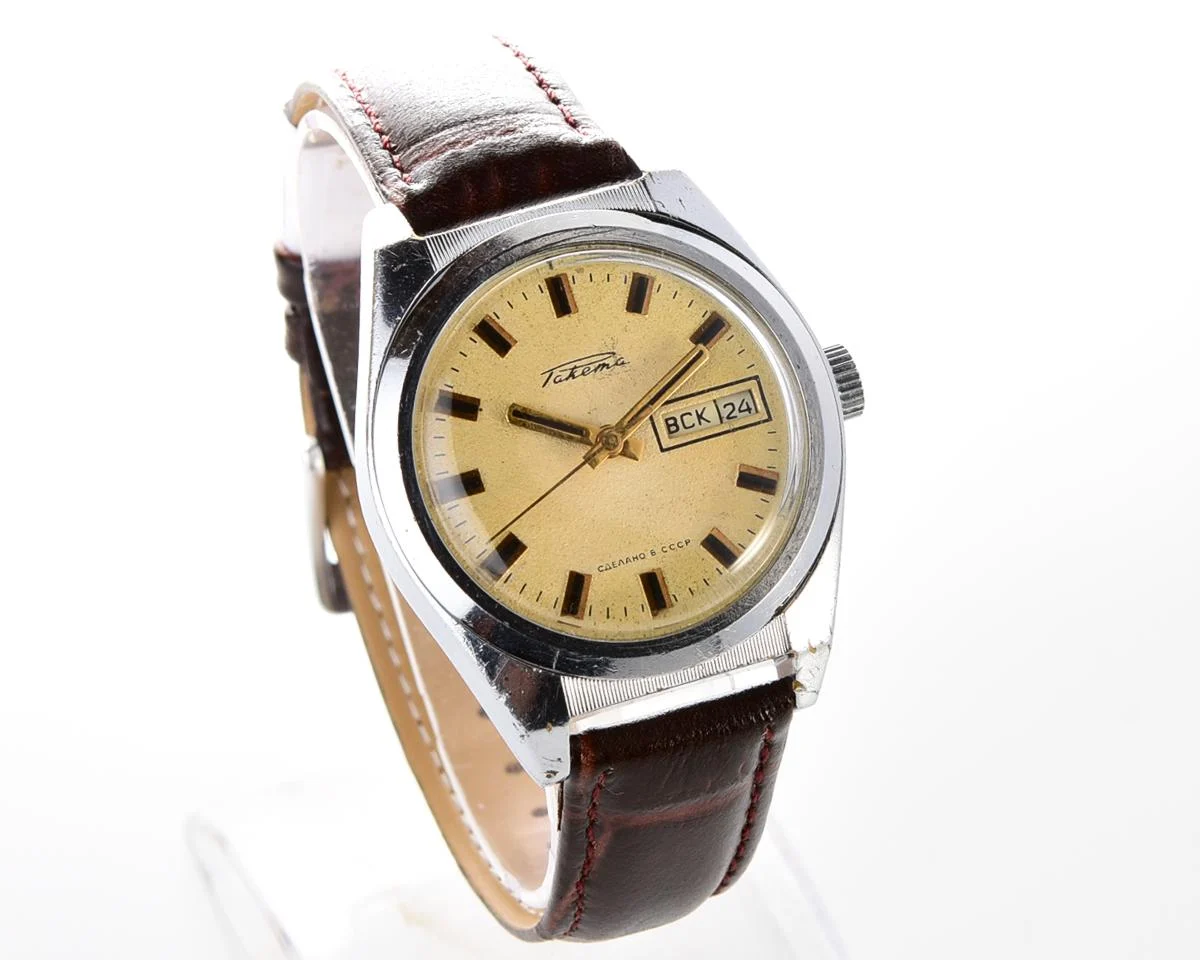 Vintage Soviet mechanical Raketa watch with double calendar