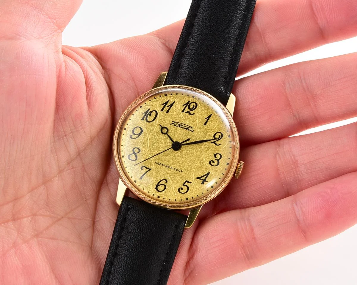 Vintage gold-plated Soviet Raketa watch, with box & passport!