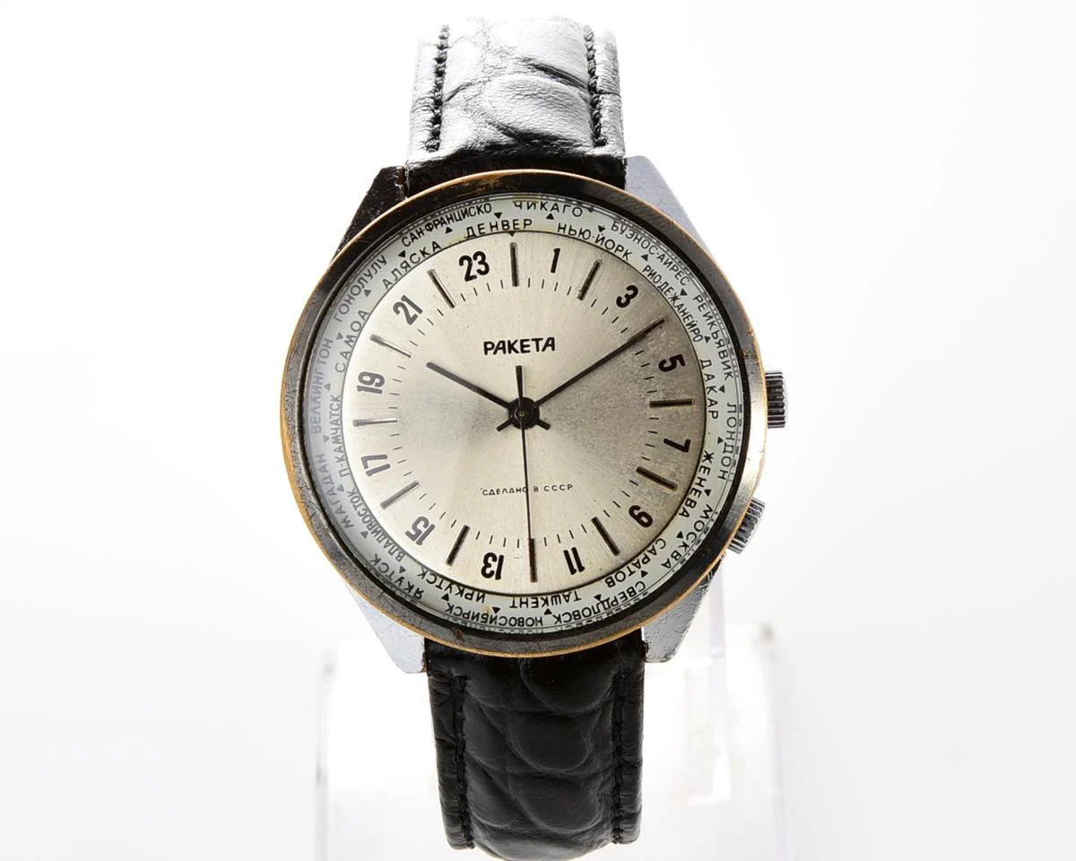 Vintage mechanical Raketa watch with 24 hours dial